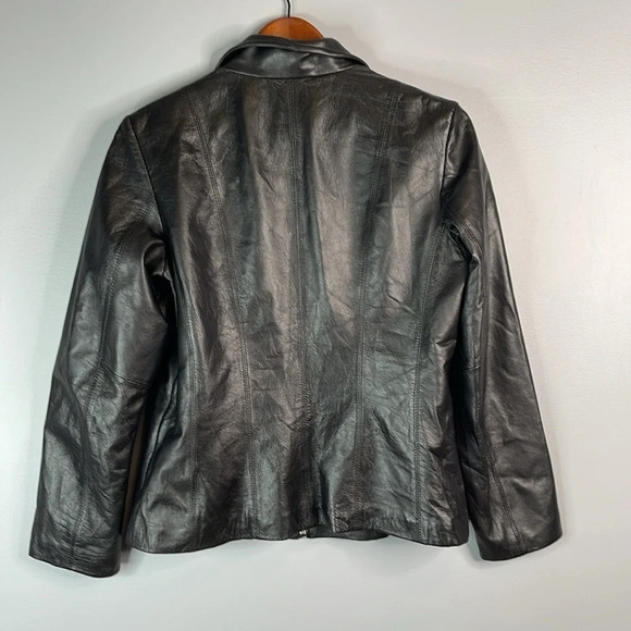 VINTAGE M. Julian Black Leather Jacket Pockets Lined Zipper Tailored Fit Small - Picture 6 of 11